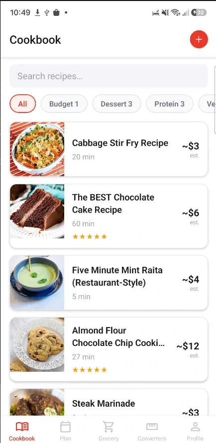 Food Butler cookbook screen